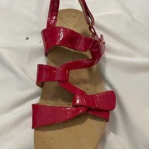 Red patent vionic adjustable sandal